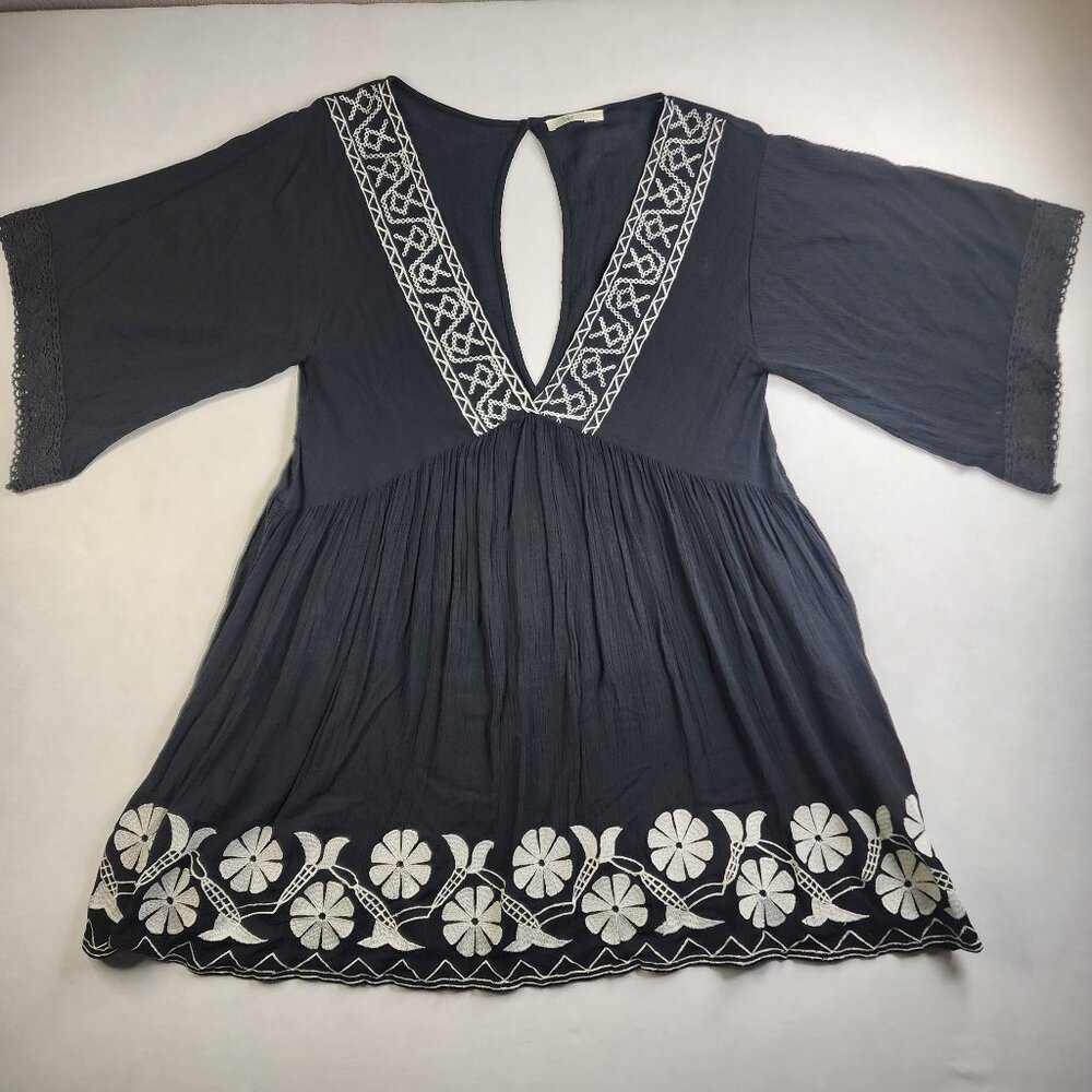 Hazel Dress Womens Large L Blk with Wht Floral & Lace Boho Ruffle Fairy Feminine